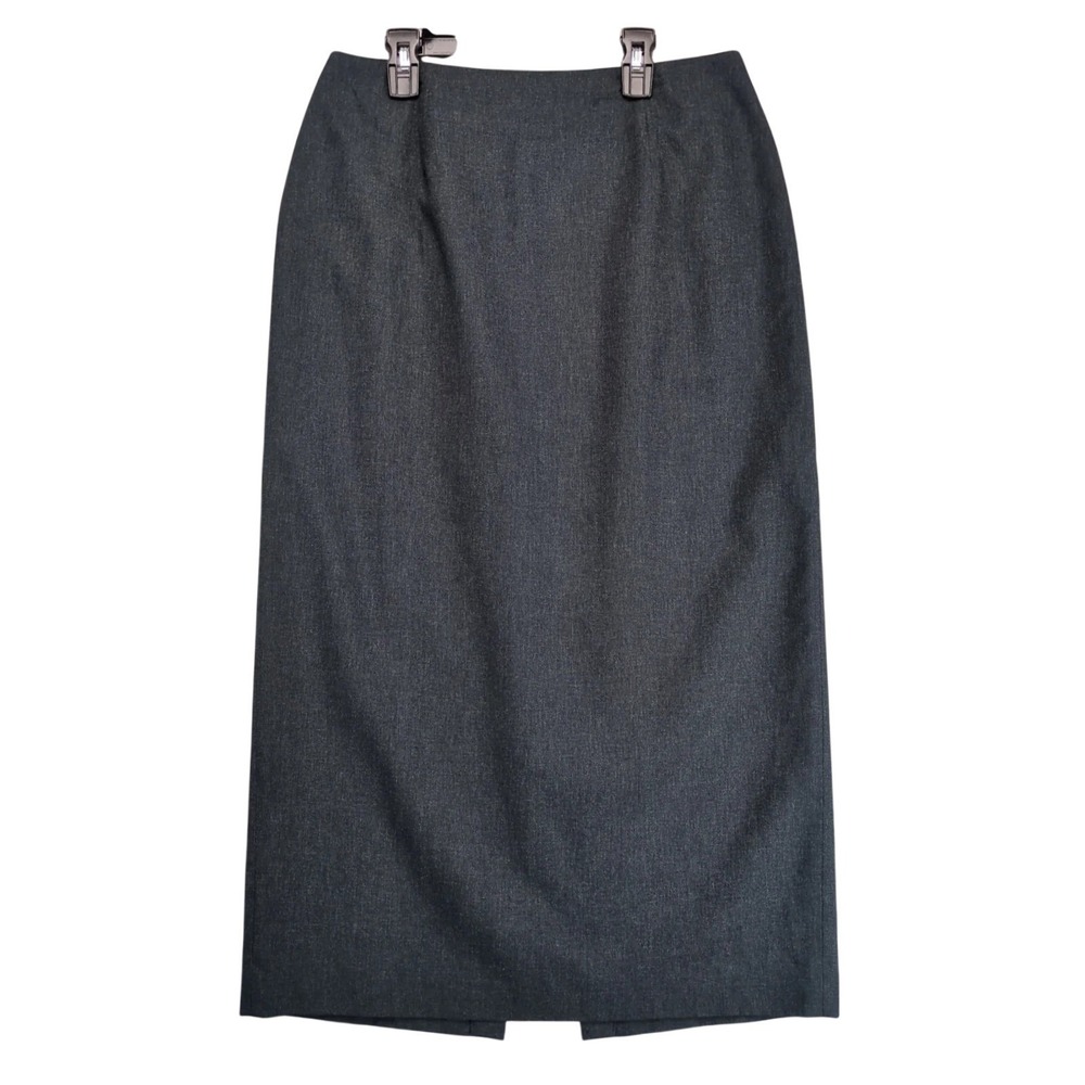 Vintage 90s Jacqueline Ferrar Gray Long Pencil Skirt Sz 12 Back Slit Career Chic